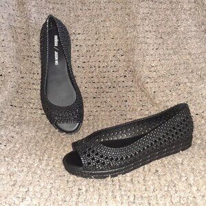 MELISSA/JASON WU-Camilla-Woven Black Jelly-Open Toe Flatforms-Sz 8-Near Mint